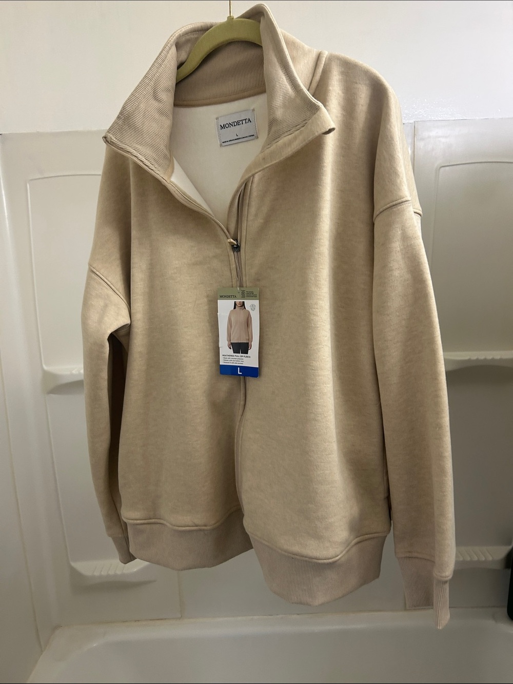 Mondetta Women's Light Beige Zip-Up Sweater